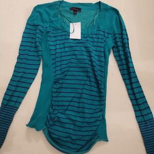 Takeout Teal and Navy Striped Long-Sleeve Top
